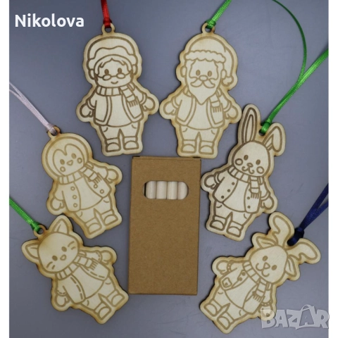 Сет от 6 коледни фигурки за оцветяване с цветни моливи – творчески комплект, снимка 11 - Други - 52276454