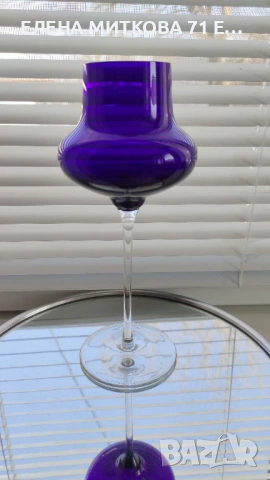 Елегантна чаша/ваза от цветен кристал на високо тънко столче, снимка 6 - Чаши - 53557456