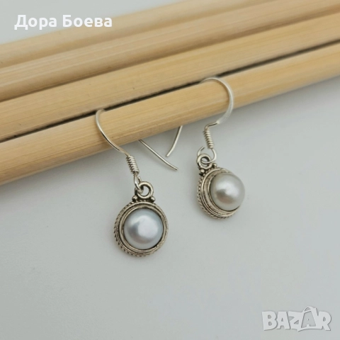 Сребърни обеци: "Луния", снимка 3 - Обеци - 52228911