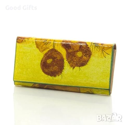 Арт Дамско портмоне от естествена кожа, с десени от картини на Ван Гог, снимка 1 - Портфейли, портмонета - 46374798