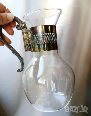 Винтидж стъклена кана с метална дръжка и капак , снимка 8 - Антикварни и старинни предмети - 51244523