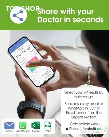 OxiPro BP2 - Интелигентен апарат за кръвно налягане с приложение (бял), снимка 2 - Друга електроника - 49965445