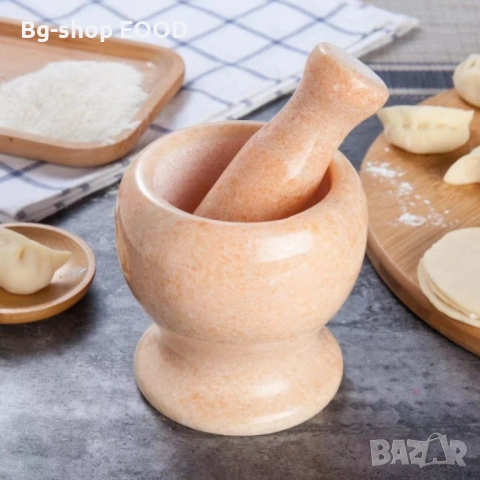 Голямо Мраморно хаванче и чукало за подправки, Бял/Бежов, снимка 8 - Аксесоари за кухня - 53943971