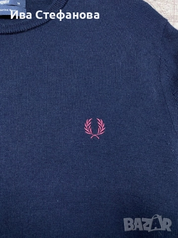 Мъжки нов елегантен пуловер с кръгло деколте Fred Perry от мериносова вълна, размер M , снимка 5 - Пуловери - 52540361