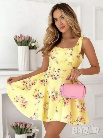 Лятна Жълта Рокля на Цветя 