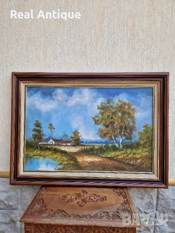 Страхотна голяма антикварна авторска холандска картина масло върху платно, снимка 2 - Антикварни и старинни предмети - 51051079