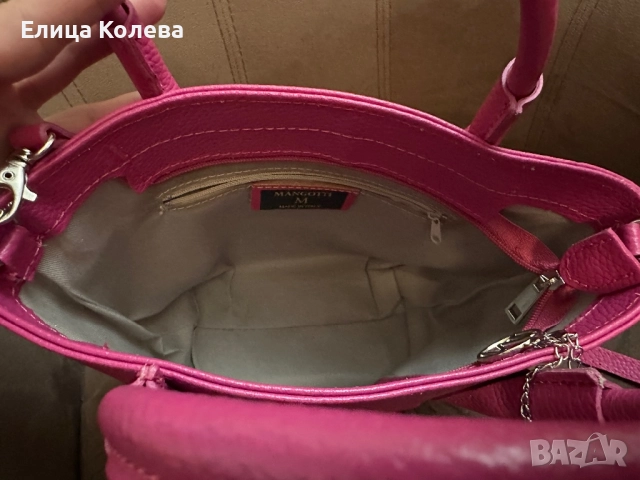 Mangotti малка дамска цикламена чанта естествена кожа , снимка 4 - Чанти - 52587955