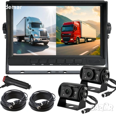AHD 1080P камери за заден ход, 7-инчов монитор с 2 разделени екрана, 12V-24V