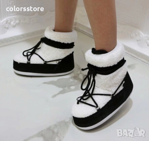 Апрески на платформа - бяло с черно велур - NS80