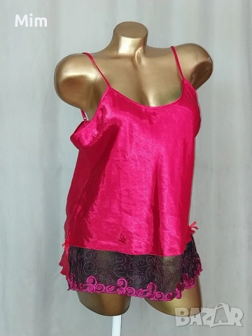 L Червена сатенена къса нощница топ / потник /, снимка 4 - Корсети, бюстиета, топове - 51600378