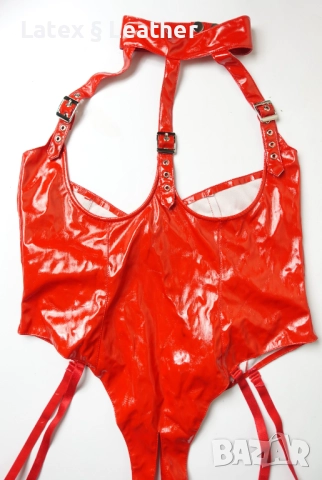 Червено лачено боди с отворени чашки и дъно, снимка 3 - Бельо - 52190741
