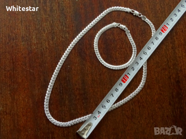 Посребрен мъжки комплект - ланец и гривна, снимка 3 - Колиета, медальони, синджири - 53622939