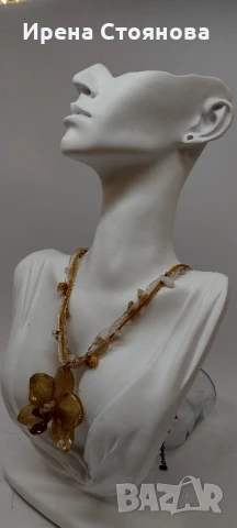 Колие с естествен цвят на орхидея. Дължината е максимално 30 см, цвета е с размери 5/5,5 см., снимка 9 - Колиета, медальони, синджири - 51093150