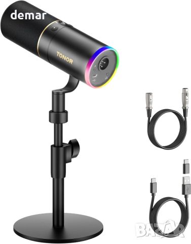 Микрофон за игри TONOR XLR/USB, динамичен микрофон с RGB светлина, снимка 1 - Микрофони - 46770614