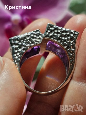 масивен сребърен пръстен с Пурпурен Аметист, снимка 8 - Пръстени - 45113017
