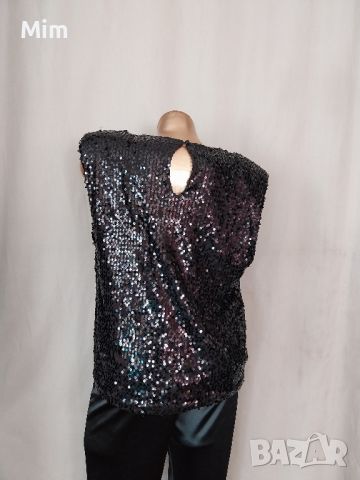 Primark L Черна блуза със черни пайети , снимка 6 - Корсети, бюстиета, топове - 45168559