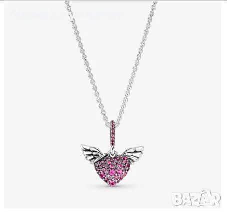 Сребърно колие 925 модел Pandora Pavé Heart Angel Wings Necklace, снимка 2 - Колиета, медальони, синджири - 46881790