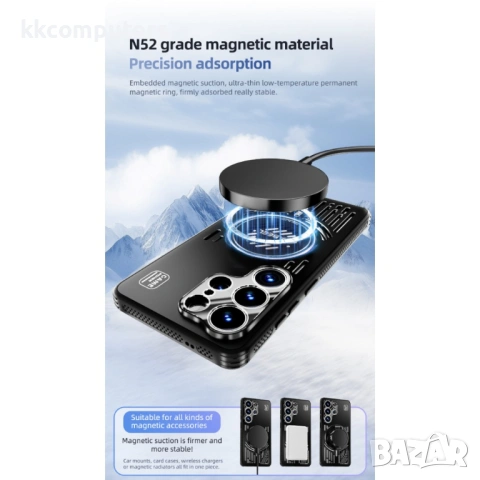 ABEEL Алуминиев Магнитен Калъф за Samsung S26+ - PC+TPU, N52 магнит, Вентилация, Вкл. Протектор, снимка 3 - Калъфи, кейсове - 53709636