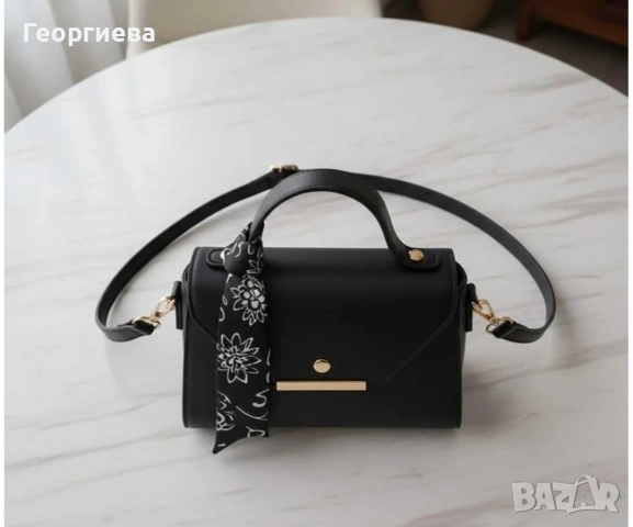Елегантна дамска чанта – черна, с къса дръжка и дълга презрамка, снимка 5 - Чанти - 53261509