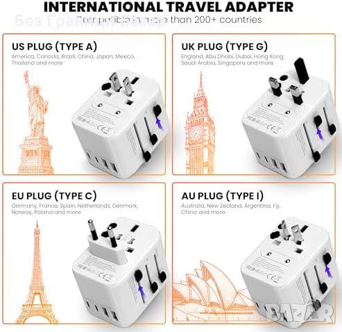 Нов Компактен адаптер за пътуване 150+ държави, 5 USB порта за контакт, снимка 5 - Друга електроника - 45791974