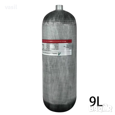 Карбонова бутилка 9L 300BAR с вентил M18x1.5 комплект – готова за PCP, SCUBA, Paintball, снимка 7 - Въздушно оръжие - 52797191