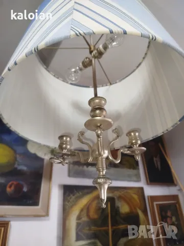 Стар посребрен полилей стил Арт Деко. Може да се използва и за свещник. Работи перфектно. Абажурът е, снимка 2 - Антикварни и старинни предмети - 49739936