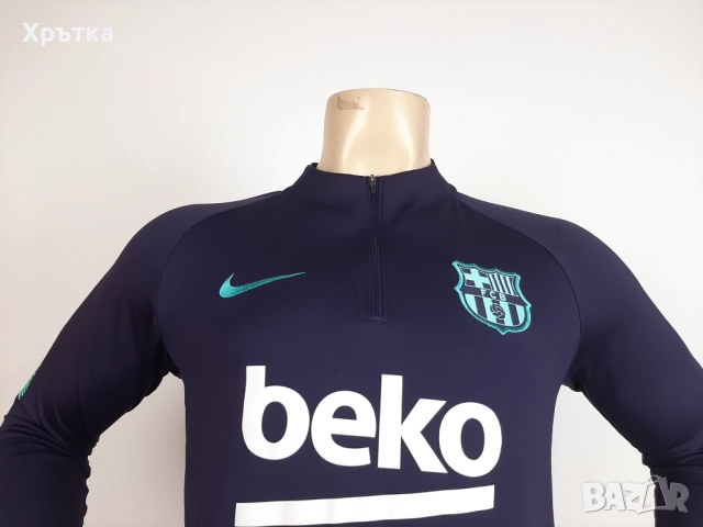 Nike FC Barcelona - Оригинална мъжка спортна блуза с цип р-р S-M, снимка 6 - Блузи - 52653594