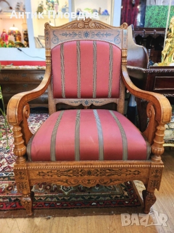 Италианско кресло с дърворезба, снимка 9 - Дивани и мека мебел - 52849479