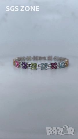 Нежна гривна с цветя от сребро с естествен топаз, аметист, перидот, цитрин, снимка 13 - Гривни - 52688944