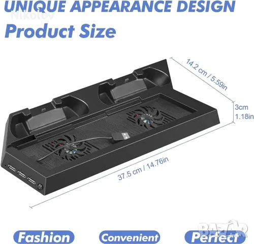 Вертикална стойка за PS4 с охлаждане, снимка 4 - PlayStation конзоли - 50308729