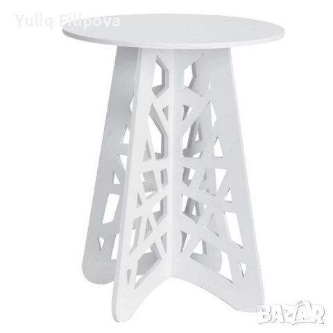 Стилна кръгла холна маса с ажурни крака – Бял елегантен акцент за всяко пространство, снимка 2 - Други - 50988915