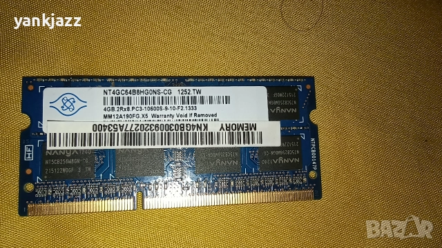 Оперативна памет SODIMM, За лаптоп, DDR3 Nanya 2бр х 4GB 2Rx8 PC3-10600S, снимка 2 - RAM памет - 52770122