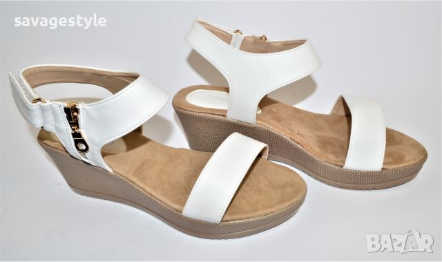 Дамски сандали на платформа в бяло 688-1, снимка 1 - Сандали - 45604249