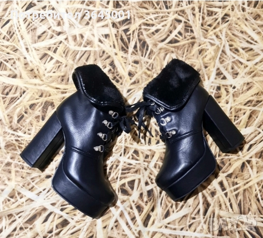 Черни дамски боти от изкуствена кожа с масивен ток и платформа. N36/ НОВИ , снимка 3 - Дамски боти - 52900364