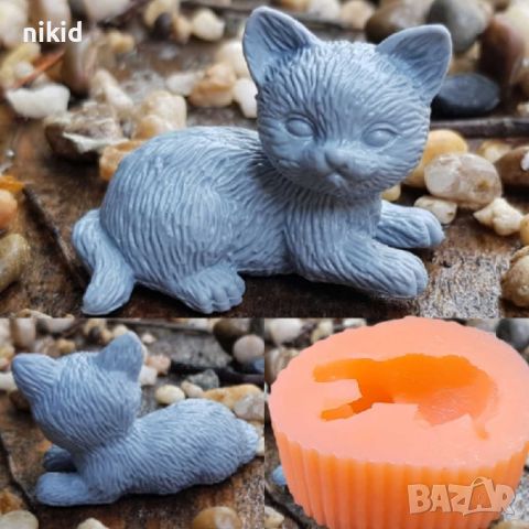 3D опънато коте котенце котка силиконов молд форма фондан гипс свещ сапун декор смола свещ, снимка 1 - Форми - 45227701