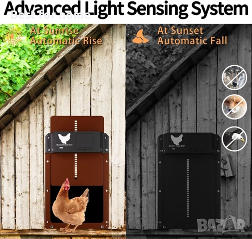 Автоматична врата за кокошарник със светлинен сензор, снимка 3 - Други стоки за животни - 52224123