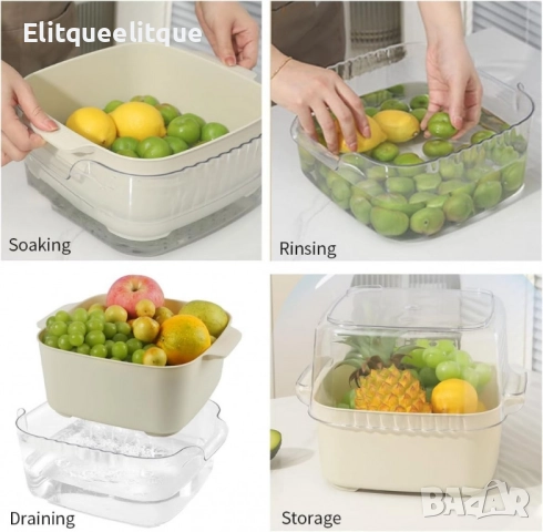 Многофункционална купа с гевгир 4 в 1 – за измиване, отцеждане и съхранение, снимка 3 - Други - 52188416