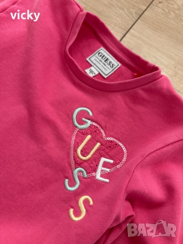 Детски памучен суичър Guess в розов цвят, размер 96-104см, снимка 3 - Детски Блузи и туники - 51790929
