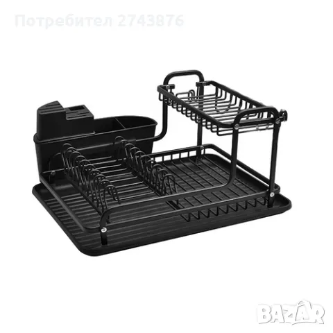 Сушилник за домакински съдове Fashion Dish Rack с тава с отичане, Метален, Черен златист Д 46 х Ш 33, снимка 2 - Сушилници - 48335153