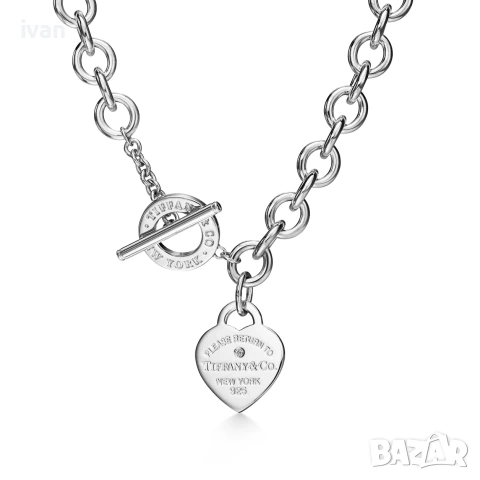сребърно кулие Tiffany & Co. В Подаръчна Чанта, кутия, сертификат, кърпичка и торбичка 