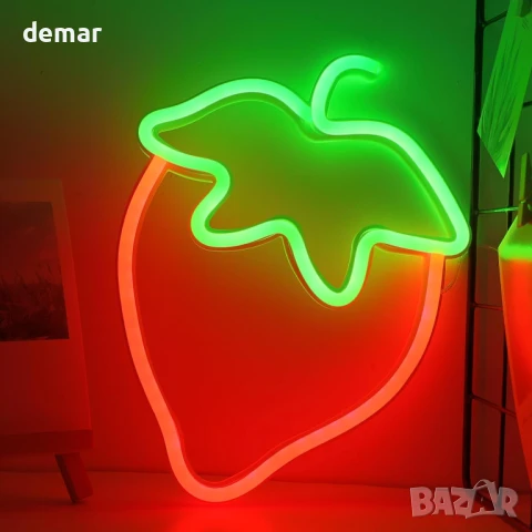 WIOSOUL LED Неонова табела с форма на ягода, 18,5x25 см, батерии или USB