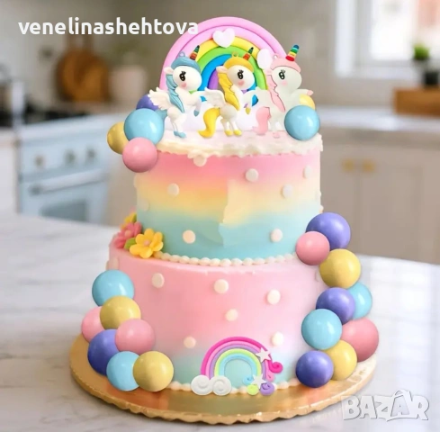 25 броя комплект Unicorn еднорог дъга топчета за декорация на торта , снимка 2 - Други - 53924153