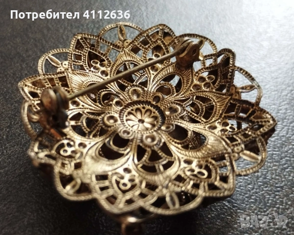 Винтидж чешка брошка с цитриново стъкло от 50-те, снимка 6 - Други - 53989021