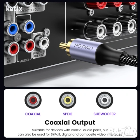 Кабел за субуфер, цифров RCA коаксиален кабел,10м, снимка 2 - Други - 54063568