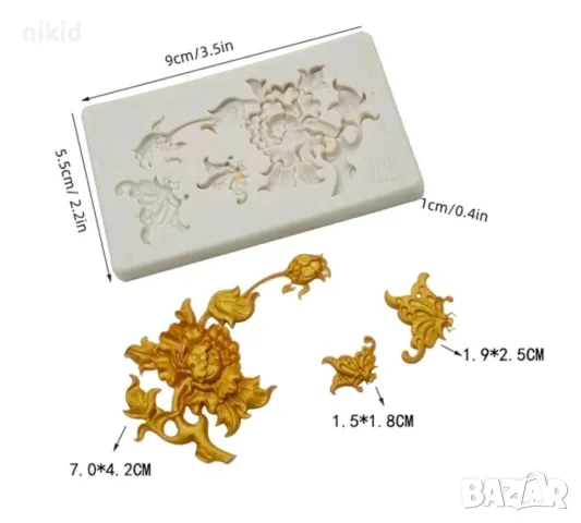 Цъфнали цветя божур цвете с пеперуди силиконов молд форма за декорация и украса торта фондан шоколад, снимка 3 - Форми - 20669400