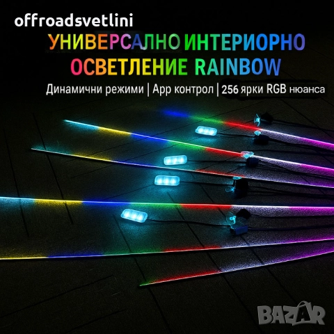 RAINBOW LED амбиентно осветление за автомобили с RGB 256 цвята, 6 в 1, снимка 4 - Аксесоари и консумативи - 52827859
