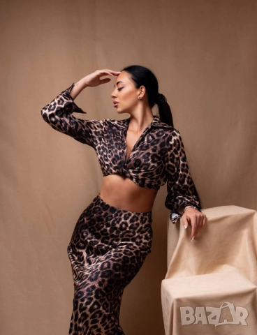 дамски леопардов комплект риза/ топ и пола, снимка 4 - Комплекти - 51551050