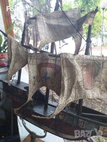 Стар голям дървен кораб Santa Maria с кожени платна, снимка 4 - Антикварни и старинни предмети - 53461833