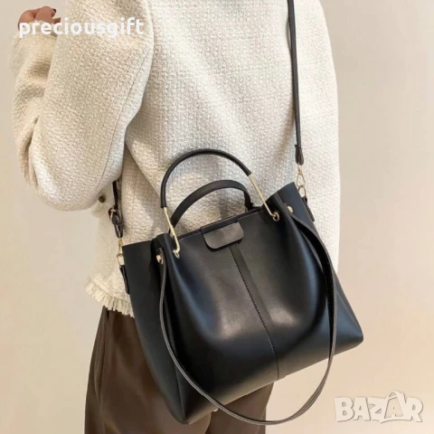 Нова черна дамска чанта с дълга дръжка, снимка 5 - Чанти - 51141448