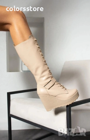 Ботуши на платформа - бежова кожа с бежово ходило - 1905 